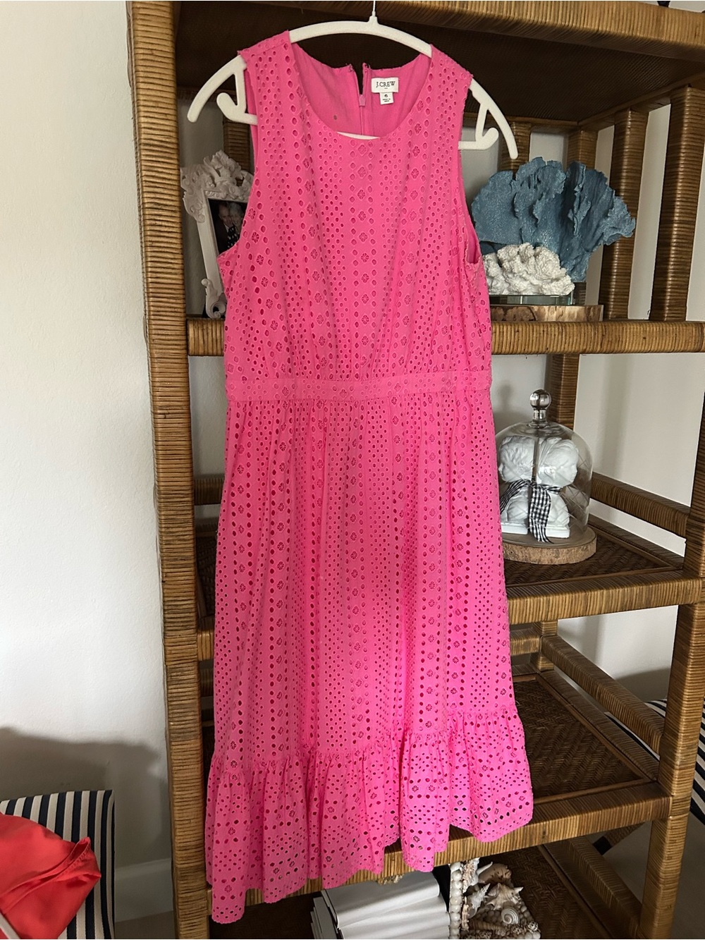J. Crew Bright Pink Eyelet Sleeveless Dress